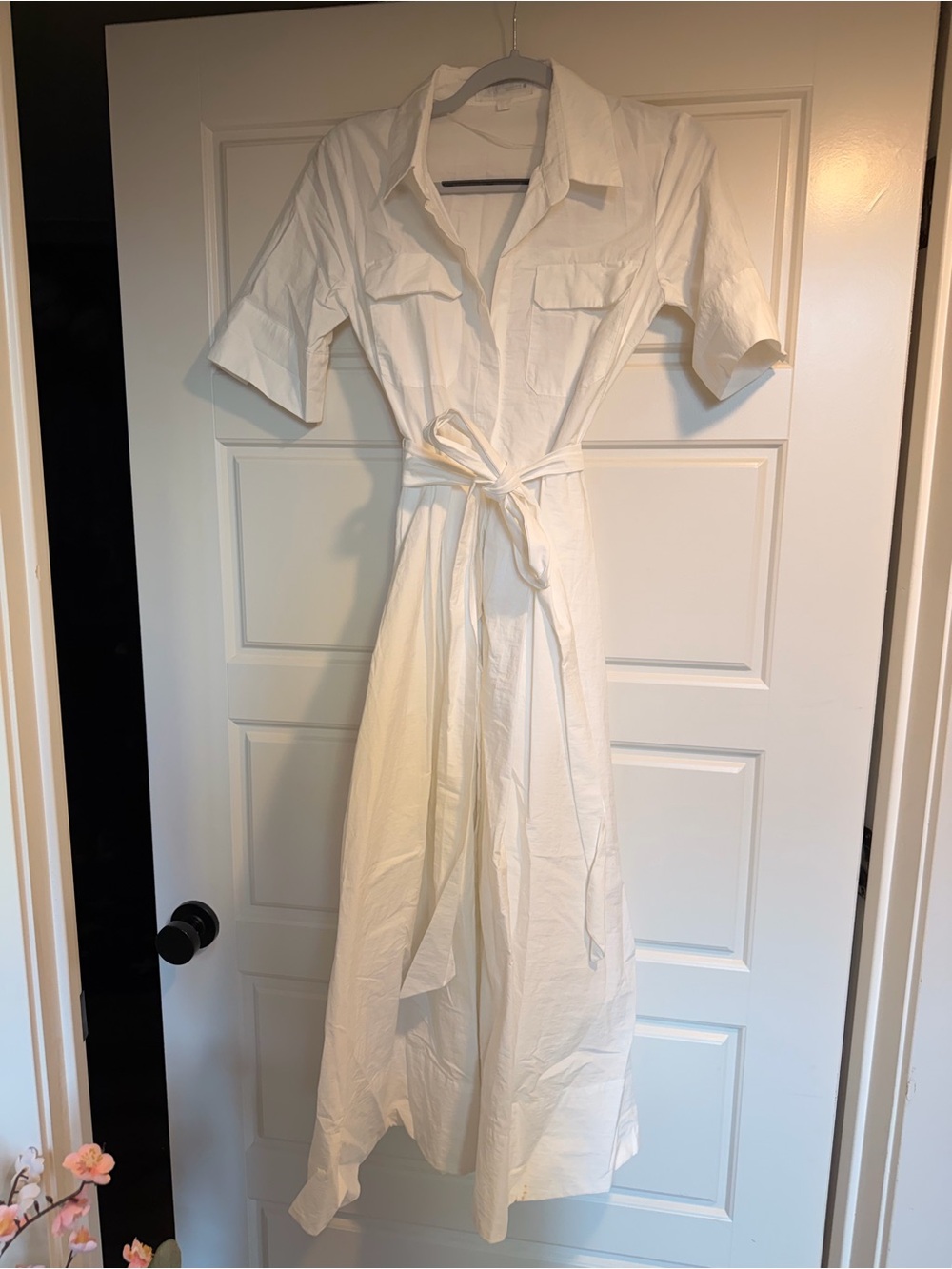 Zara White Shirt Midi Dress with Tie Waist